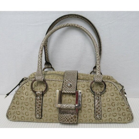 Guess Y2K Style Python Canvas Tan Signature Monogram Logo Purse Shoulder Bag - Picture 1 of 10